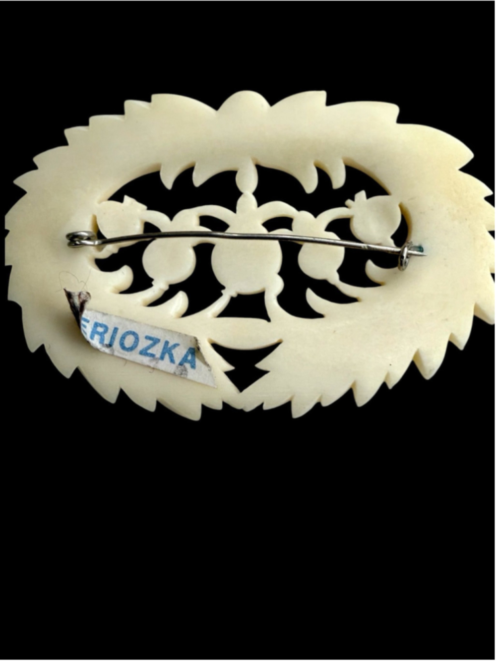 Vintage USSR Beriozka Hand Carved Bone Openwork Floral Brooch Pin - Picture 5 of 6